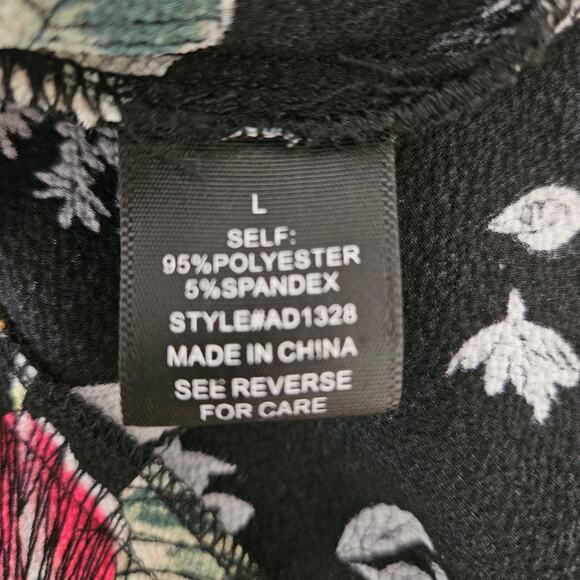 A. Calin Black Floral Stretch Shorts Romper w/ Open Front Maxi Overlay Dress L - Picture 10 of 11